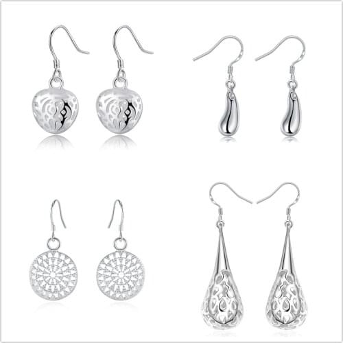 Wholesale 4 pair set silver color fashion elegant charms earrings , for women lady girl wedding gift jewelry set Cute