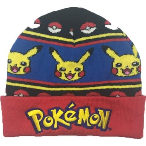 Original Pikachu Hat Pokemon Knitted Cap Hat Kid Cartoon Enbroidery Hip Hop Beanies Boys Girls Hat Casual Fashion Outdoor Hat