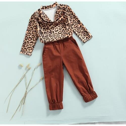 2-7Y Kids Girls Autumn Clothes Sets Children Leopard Long Sleeve Pullover Tops + Loose Pants Casual Baby Outfits