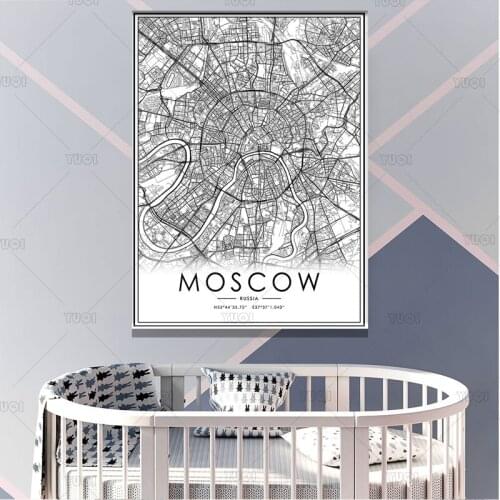 Map print poster canvas poster canvasWorld Map MOSCOWBlack White MapPoster Picture Home Decor Wall Pictures For Living