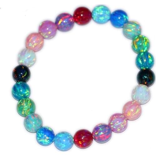 Polymer impregnated synthetic opal round 6/8/10mm multicolor /white/black bracelet FPPJ 17cm