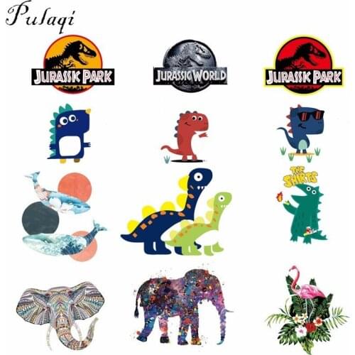 Pulaqi Jurassic World Iron On Transfer Vinly For T-Shirts Heat Transfer Fabric Patches Thermal Pyrography Clothing Stickers E