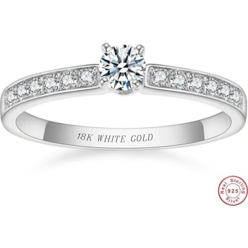 Luxury 18K White Gold Ring Zirconia Diamond Wedding Band Silver 925 Jewelry Women Gift