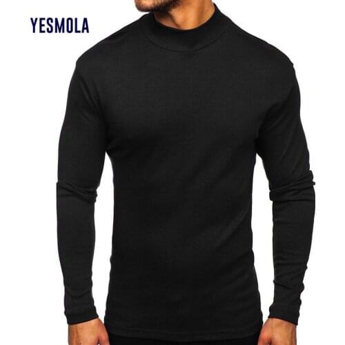 YESMOLA High Neck Bottomed Shirt Long Sleeve T Shirt for Men 2021 Autumn Winte Bottoming Slim Warm Mens T-shirt US Size