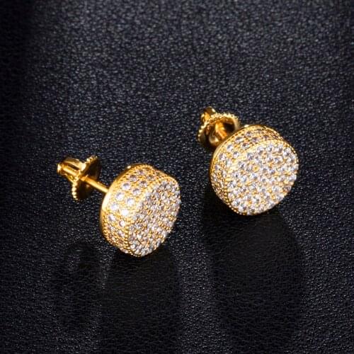 US7 Zircon Micro Full Paved Rhinestone Round Stud Earrings Gold Silver Color Iced Out Bling Earring Women Men Hip Hop Jewelry