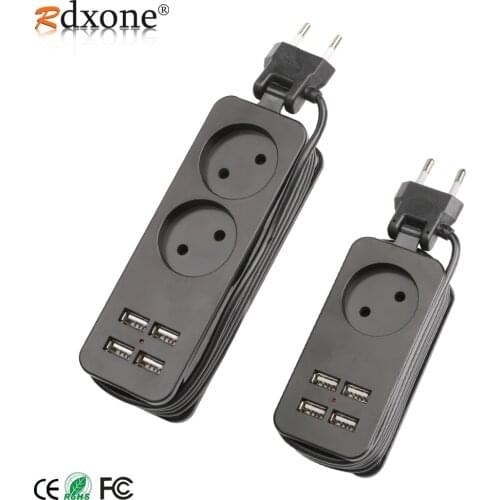 EU Power Strip Extension Socket Desktop Multiple Socket 1/2 AC Outlets 4 USB with 1.5M Cord Portable Overload Protection