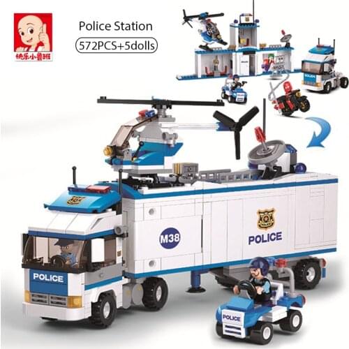 Sluban 572Pcs DIY City Mobile Police Truck Vehicle Building Blocks SWAT Team Chase Car Motorcycle Kits Bricks Toys For Boys Kid