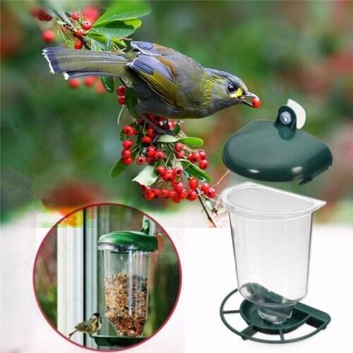 Glass Perspex Window Bird Feeder Hanging Suction Cup Automatically Feeding Clear Viewing Birds Seeds Feed Peanut For Pet Macaws