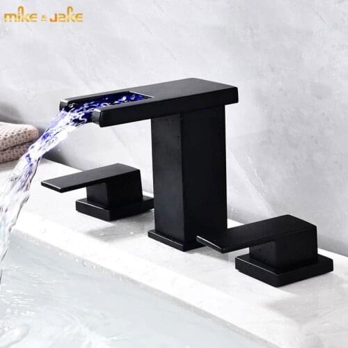 Led faucet bathroom widespread basin mixer hot and cold led light faucet non battary style led bathroom tap
