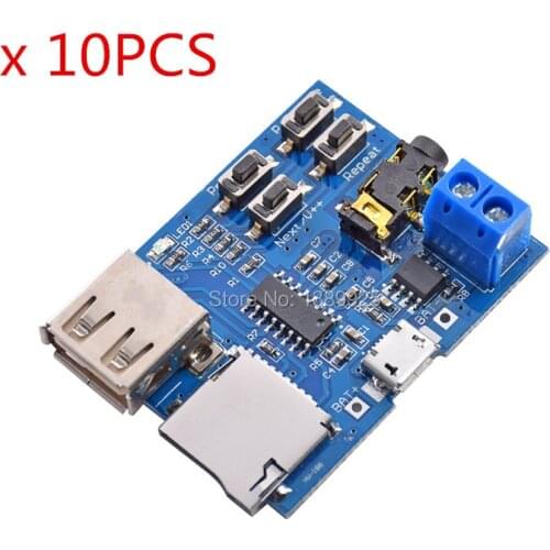 10Pcs TF Card U Disk MP3 Format Decoder Board Mirco USB Port Amplifier Decoding Audio Player Module 3.7-5.5V