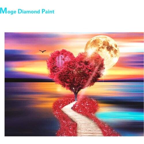 Heart Shaped Tree Lake Scenery Diamond Painting Round Full Drill Nouveaute DIY Mosaic Embroidery 5D Cross Stitch Scenic Images