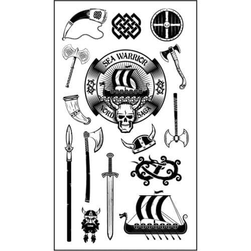 Waterproof Temporary Tattoo Sticker Sea Warrior Totem Tool Ax Boat Battlehorn Sword Flash Tatoo Fake Tatto for Men Women