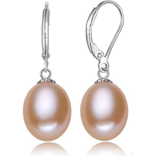 2020 Fashion 925 Sterling Silver Earrings 8-9mm Genuine Natural Freshwater Pearl Earrings For Women Jewelry Birthday Gift