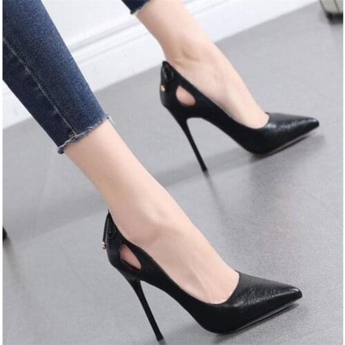 2021 spring feminine all-match shallow mouth pointed single shoes banquet dress stiletto bow knot hollow bridesmaid shoes