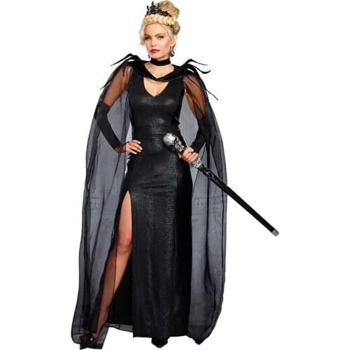 Lady Carnival Halloween Black Witch Costume Latex Lace Cloak Evil Vampire Sorceress Playsuit Cosplay Fancy Party Dress