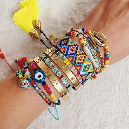 Woman Beach Summer Rainbow Crochet/ Shell Bracelet Glass TILA beads