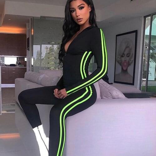 Long Sleeve Fitness Overalls Stripe Sports Jumpsuit Woman 2021 Tracksuit Women Sportswear Quick Dry Yoga Wear Gym Clothing Black