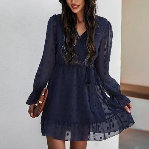 40# Fashionable Elegant Dresses Women With V-collar Females Long Sleeves Solid Color Dresses Bandage Dress Готическое Платье