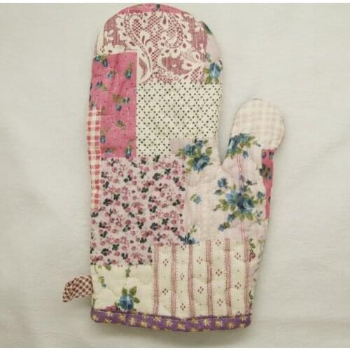 1pcs Cooksmart 100% cotton(inside &outside) Oven Mitt/Glove patchwork paint(blue pink flower point) with small handle
