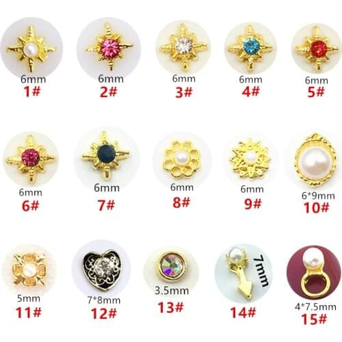 10pcs/lot Japan Korea 3D Alloy Nail Decorations Fancy Style Nail Art Accessories Glitter Rhinestone Charm Nail Deco Parts