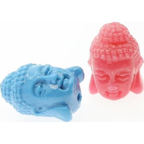 10pcs/bag Mixed Color Synthetic Coral Beads10x15mm Carved Double-sided Buddha Head for DIY Necklace Bracelet Jewelry Accessories