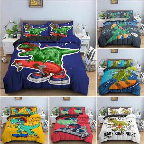 2/3Pcs Cartoon Dinosaur Bedding Set For Kids Bedroom Decor Duvet Cover King Queen Full Size Bedclothes Pillowcase Bed Set