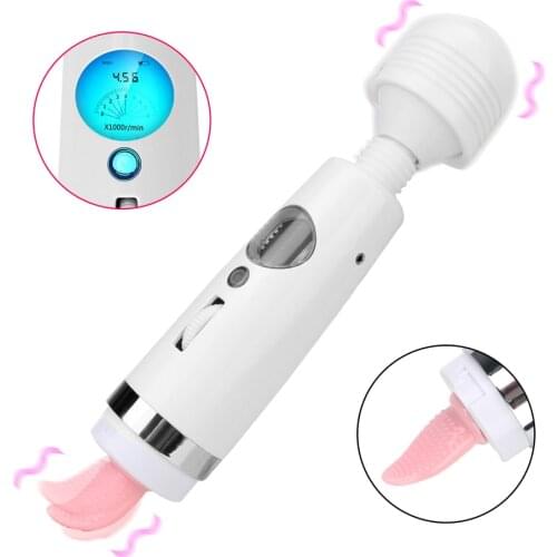 2 in 1 LCD Screen Magic Wand Tongue Licking Vibrators For Women Clitoris Licks Nipple Pussy Massager Anal Plug Big Dildos Erotic