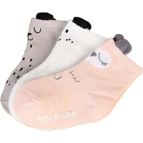 3 pairs Baby Socks Autumn Cotton Korean Cartoon Baby Boys Socks Girls Socks 0-3 Year Non-slip Children Socks