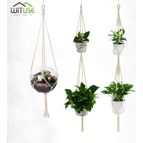 4PC Flower Pot Hemp Rope Hanging Cotton Macrame Plant Hanger Flower Pot Garden Holder Legs Hanging Rope Basket Balcony Decor