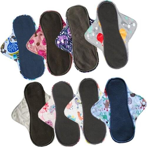 5PCS Waterproof Bamboo Charcoal Sanitary Pads Cloth Menstrual Pads Liners for Women Ladies Reusable Sanitary Napkins 23x7.5cm