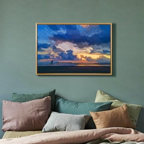 Abstract Sunset Glow Landscape Canvas Painting Colorful Sky Oil Painting Wall Art Poster Pictures for Living Room Home Decor