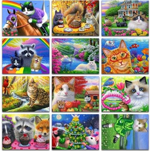 New Diamond painting Animals Horse cat raccoon fox mouse 5D Full Square Drill embroidery Cross stitch Round mosaic Drawing 667