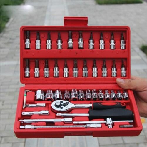 Free shipping, 46 pcs set steel auto sleeve combination tool wrench set of hardware car repair tools socket