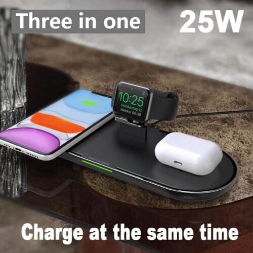 2021 Fast Charging Station 25W Qi Wireless Charger 3in1 for Apple Watch 5 4 3 2 iPhone 11 XS XR 8 X Airpods Pro Fold Stand Pad