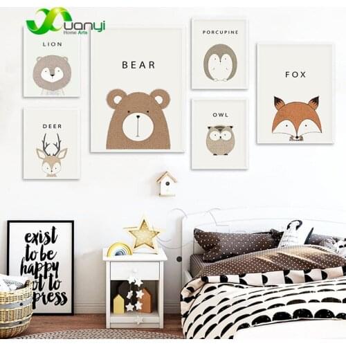 Cartoon Animals Wall Canvas Art Print Painting Poster Nordic Animals Canvas Painting Bear For Kids Room Home Art Decor Unframed