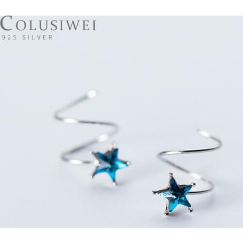 Colusiwei Blue Crystal Clips Earrings for Women Genuine 925 Sterling Silver Fashion Pentagram Ear Cuff Jewelry Femme Accessories