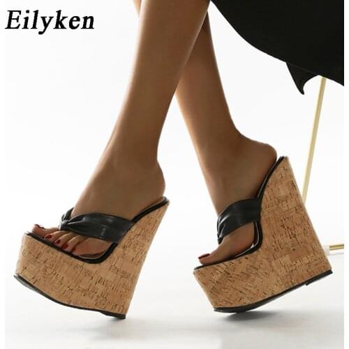 Eilyken New Wedges Platform Ladies Slippers Summer Sexy Flip Flops Super High Heels Mules Shoes Women Sandals Black Size 35-42