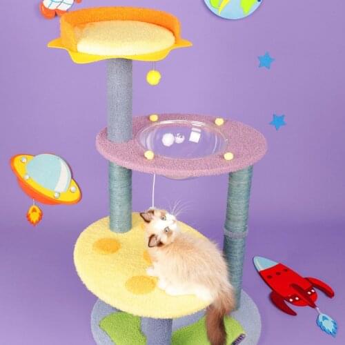 Galaxy Team Meow Cat Tree Cat Climbing Frame Cat Tower For Indoor Cats Claws Grinding Sisal Plush Spring Break Warehouse Space
