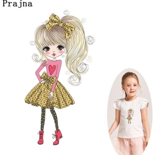 Ironed Patches Pretty Cute Girl Heat Sensitive Patches Stripes On Clothing Stickers Ironing Printing For Clothes Heat Transfer