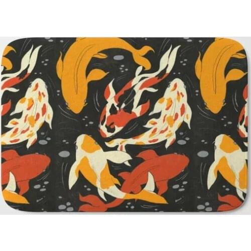 HOT Bathroom Rugs Koi in Black Water Bath Mat Flannel Absorbent Non Slip Doormat for Entrance Door Bathroom Mat Set