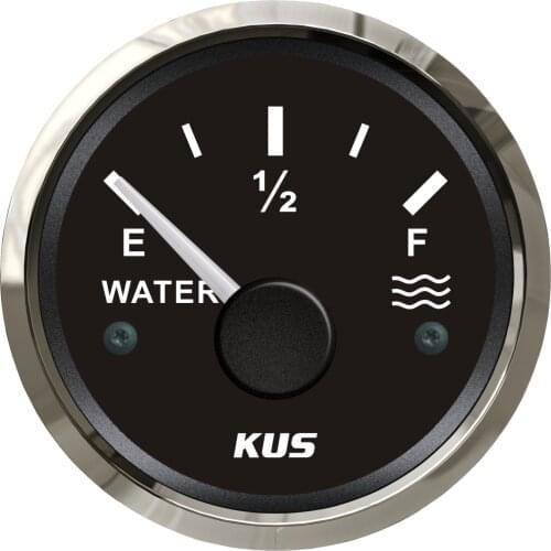 KUS Water Level Indicator Boat Water Tank Level Gauge Empty Full Red/Yellow LED 12/24V 52mm 0-190 ohms Black Face