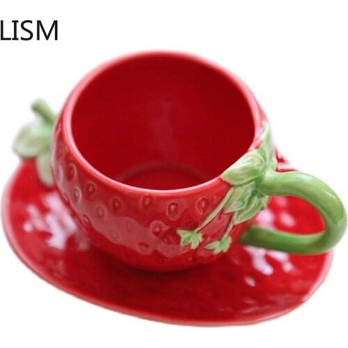 Strawberry Tea Coffee Milk Cup Creative Pink Cold Coffee Mug Ceramic Cute Girl Shake Vasos De Vidrio Cup Set Bone China Gifts