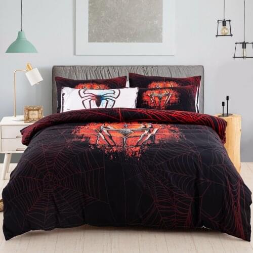 Home Textile Black Print Duvet Cover Microfiber Bed Sheet Red Spider Web Bedding Set 2/3Pcs Single Double Bed Linen Boys Girls