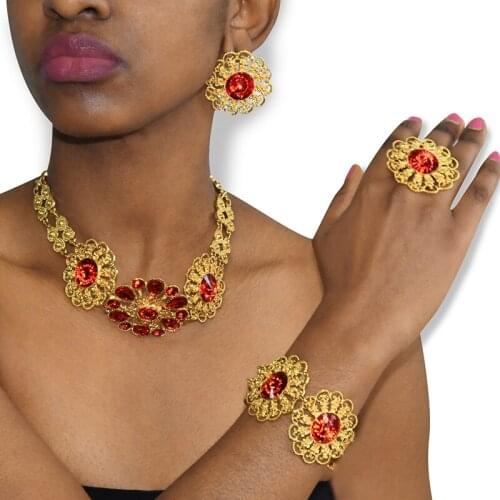 ANIID Ethiopian Set Nigeria Necklace Gold Plated African Bridal Dubai Jewelry Set Earrings For Womens Bracelet 24k Arabic