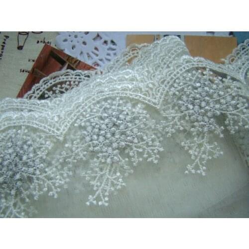 5 Yards Lace Fabric Trim Silver Lace Trim, White Silver Thread Snowflake Leaf Flower Floral Lace Fabric Cloth TRIM 4 Inches