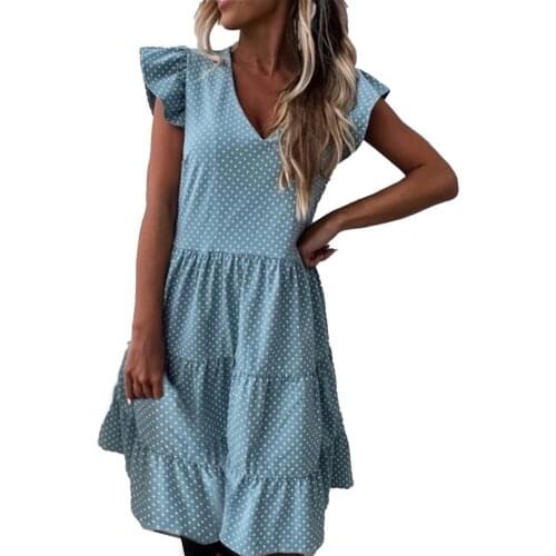 Summer Dress Women Polka Dot Ruffles Sexy Puff Sleeve Loose Skirt Womens Summer Dresses Sexy Party elegant Dress
