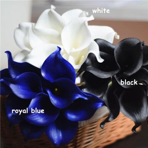 White black Real Touch Picasso Blue Calla Lilies Bouquet 30pcs/lot Blue Heart Calla Lily For Bridal Bouquets