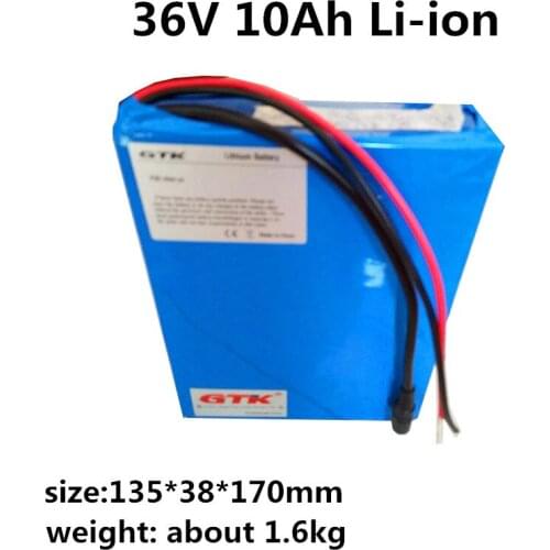 GTK high capacity battery Pack 36V 10Ah lithium battery pack with strong BMS in it for ebike/ tricycle + 2A charger