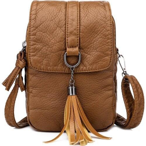 New Small PU Leather Shoulder Bag Casual Handbag Crossbody Bags for Women Phone Pocket Girl Tassel Designer Purse Mini Messenger