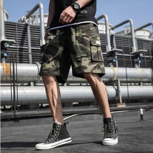 New summer straight loose camouflage shorts classic style elastic waist drawstring young men casual plus size casual shorts